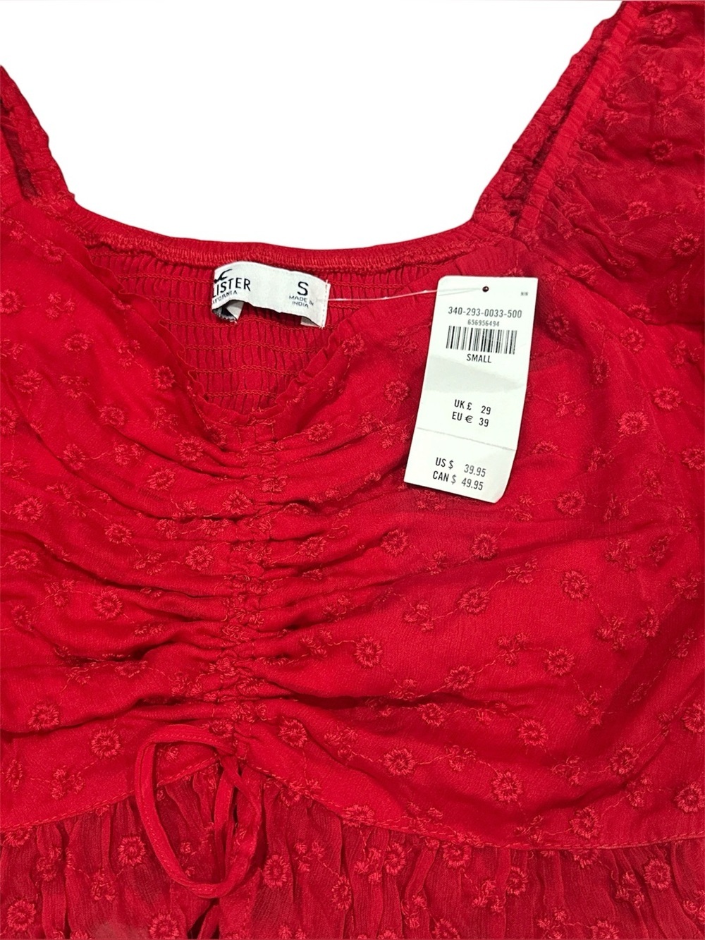 Hollister S Red Long-Sleeve Ruched Crop Top NWT - Picture 5 of 8